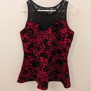 Sloane & Sadie Red & Black Floral Lace Peplum Top – Size M